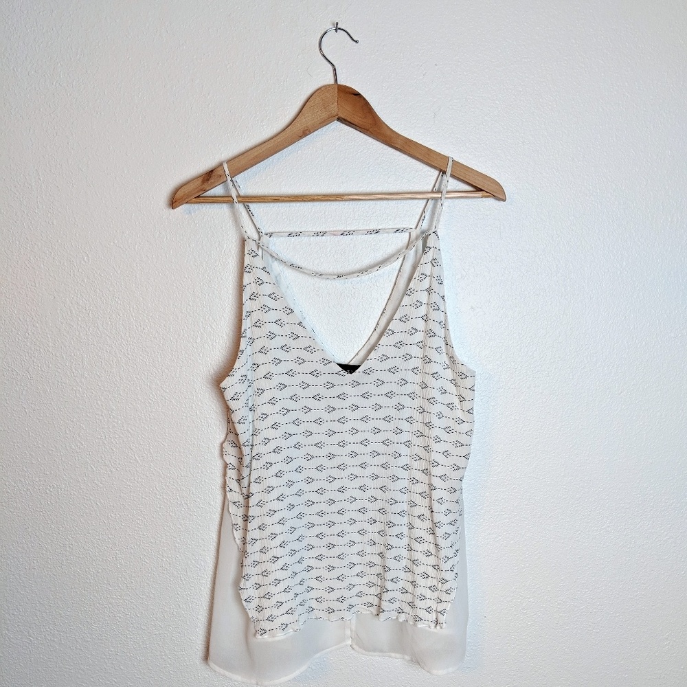 Layered strappy white v neck tank top tribal print